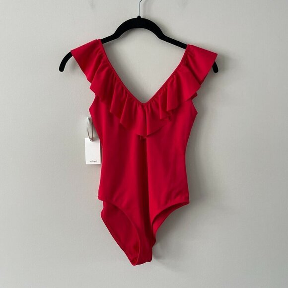 Wilfred Danette Summer Sleeveless Pull On Ruffles V-Neck Bodysuit Red 2XS NEW - Picture 2 of 7